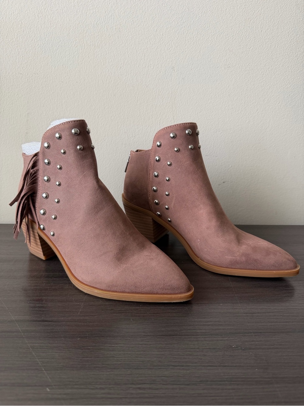 Reaction Kenneth Cole Jeddah Womens Fringe Studded Ankle Booties Size 6 Walnut
